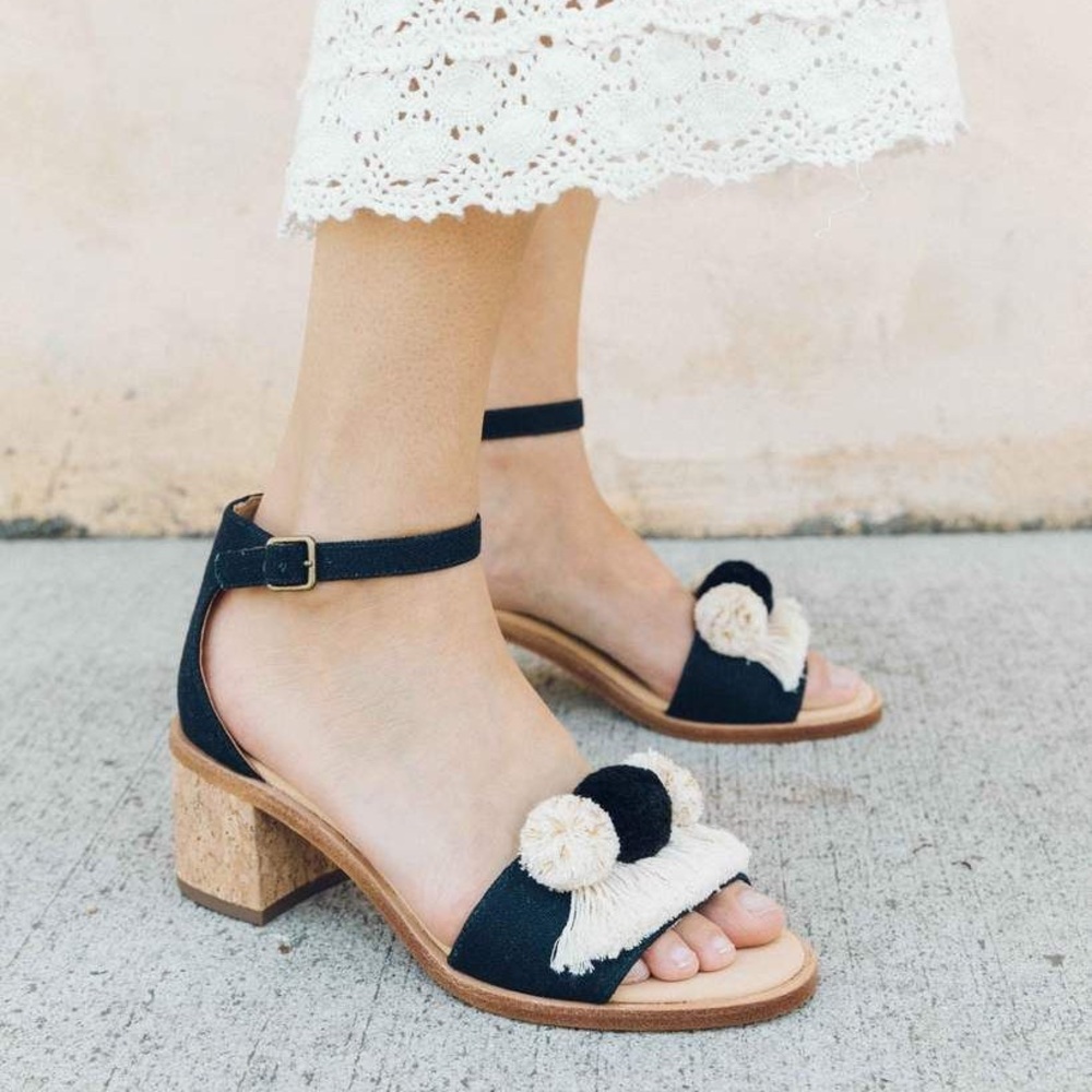 Soludos pom-pom navy sandals